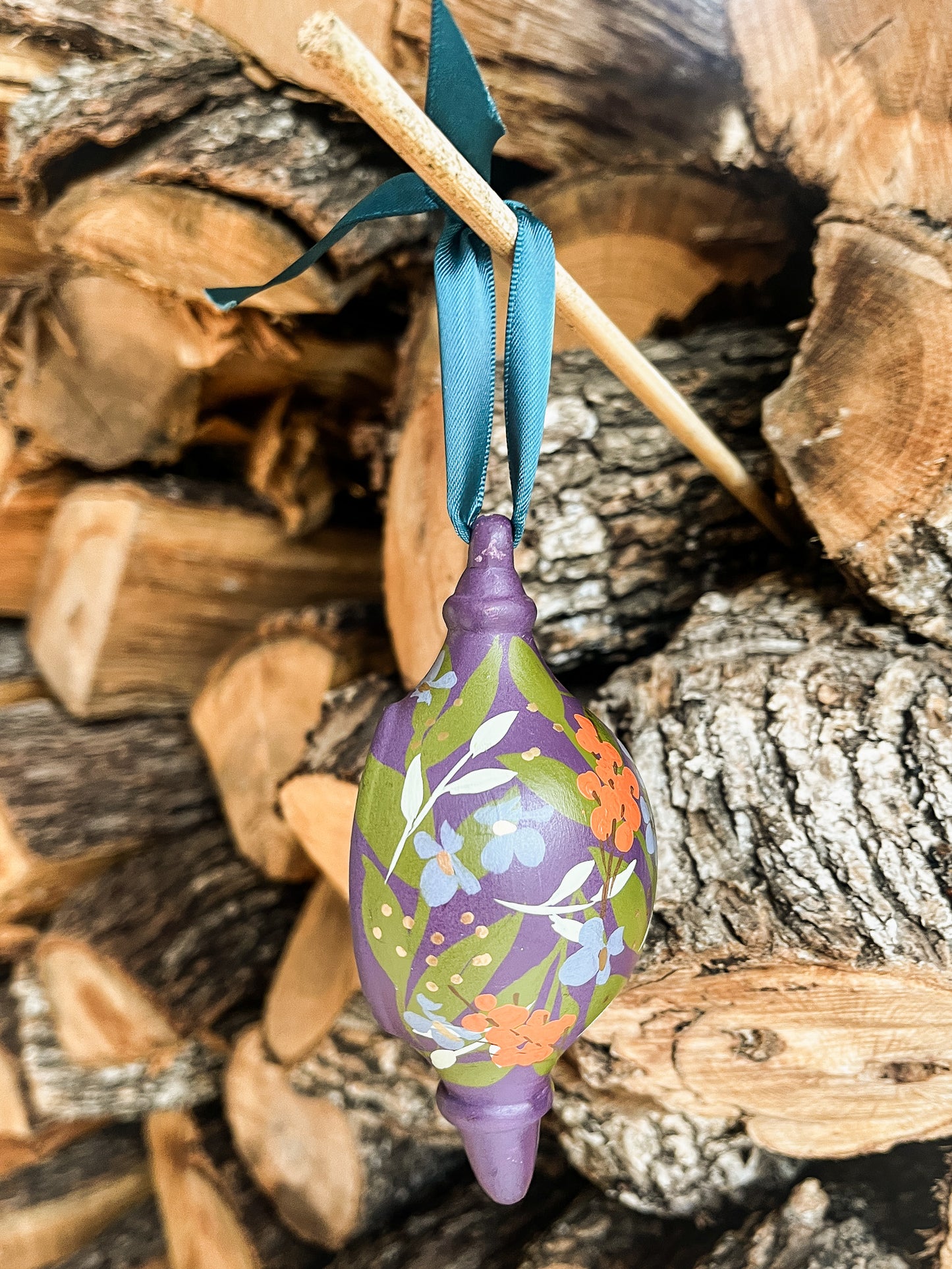 Hydrangea in Fig | Tear-drop 2023 Hand-Painted Christmas Ornaments