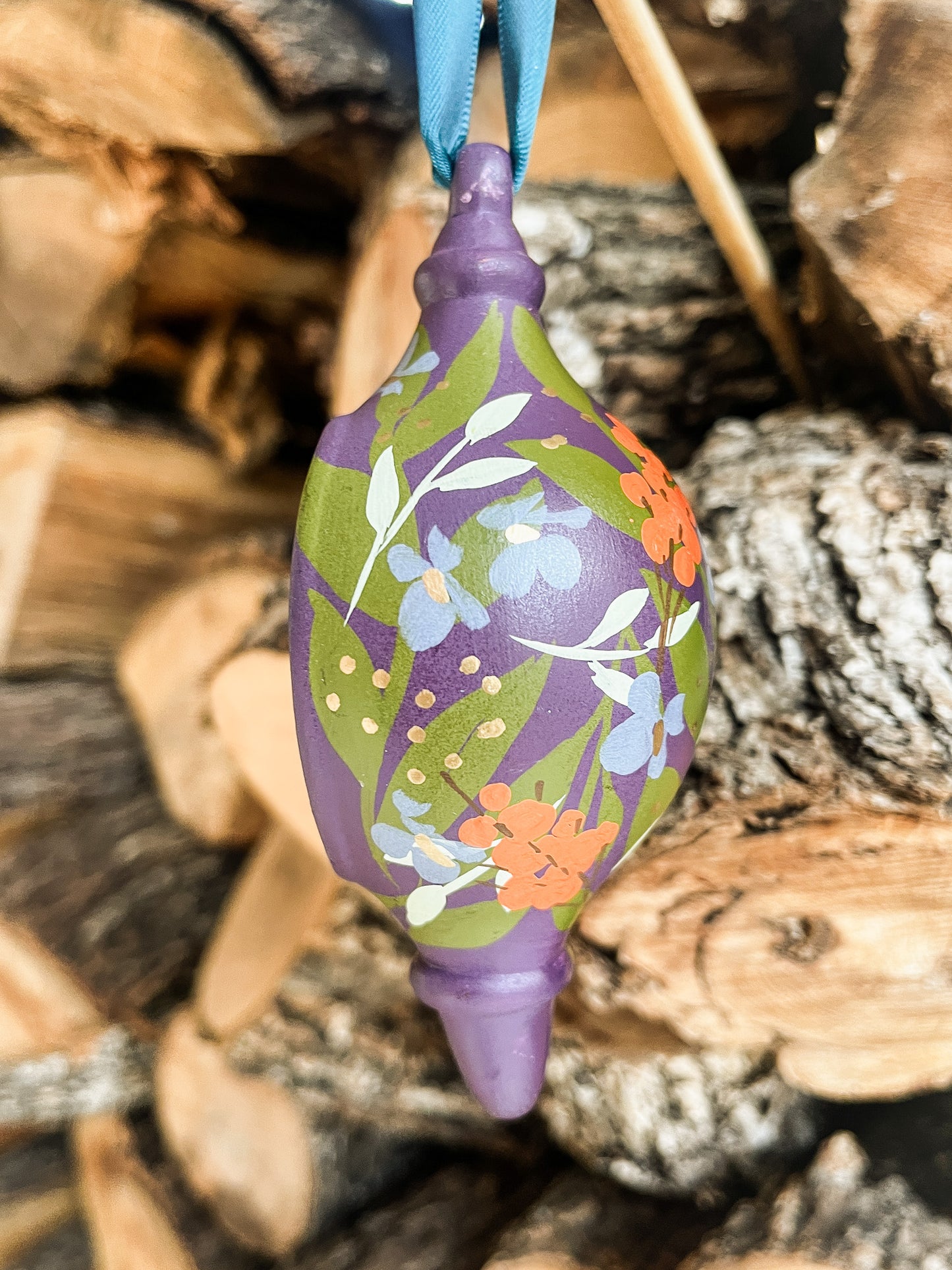 Hydrangea in Fig | Tear-drop 2023 Hand-Painted Christmas Ornaments