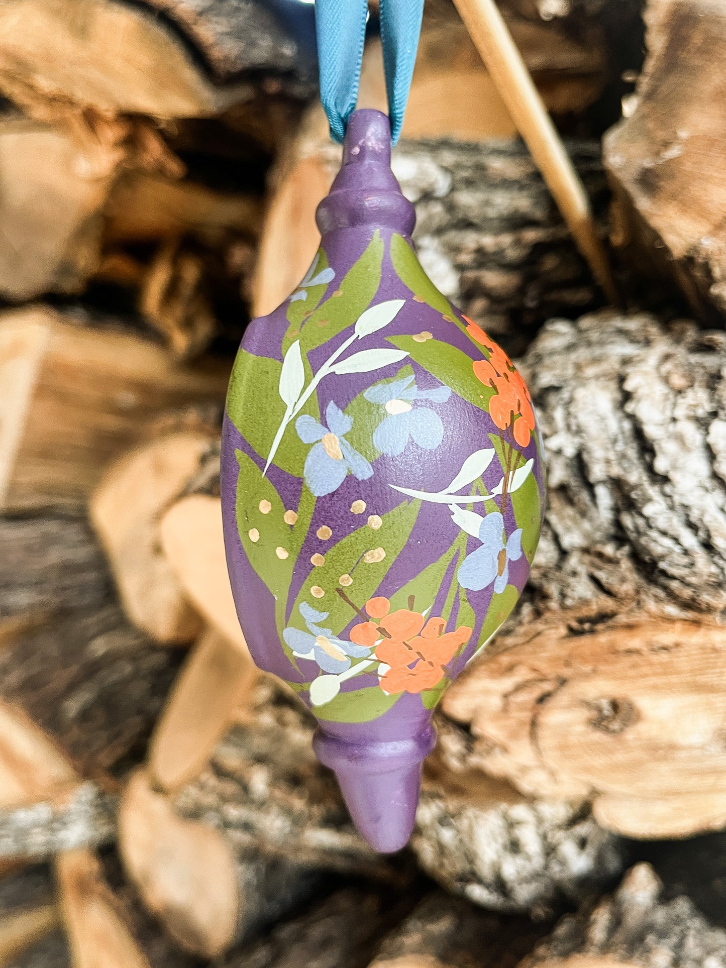 Hydrangea in Fig | Tear-drop 2023 Hand-Painted Christmas Ornaments