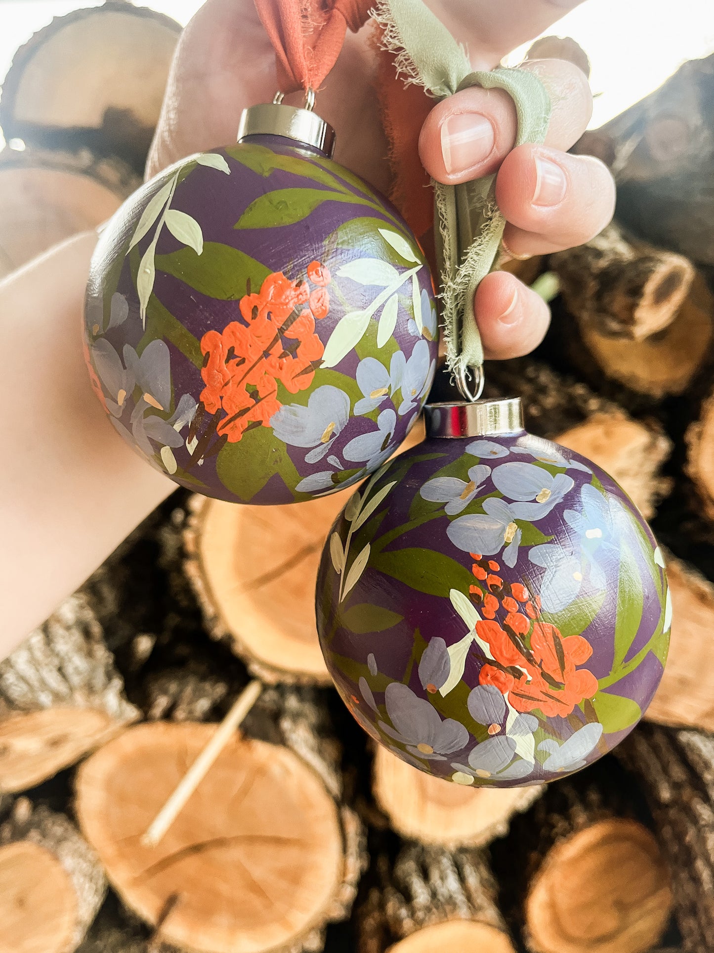 Hydrangea in Fig | Globe 2023 Hand-Painted Christmas Ornaments