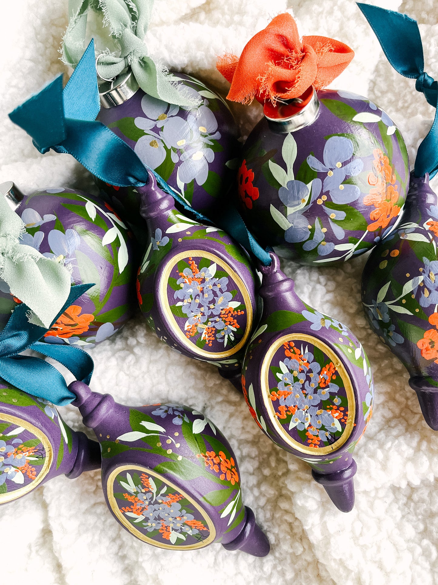 Hydrangea in Fig | Tear-drop 2023 Hand-Painted Christmas Ornaments