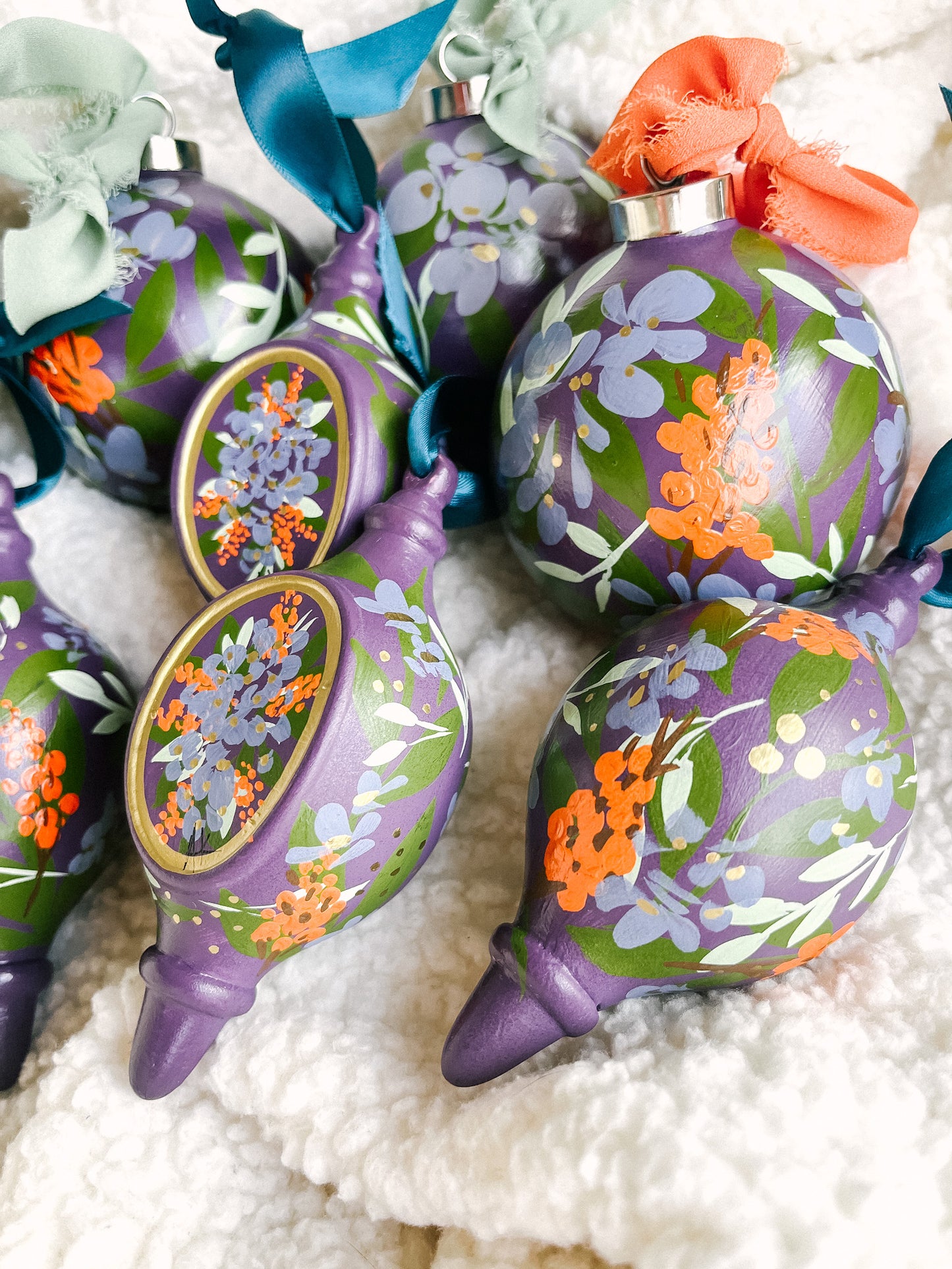 Hydrangea in Fig | Tear-drop 2023 Hand-Painted Christmas Ornaments