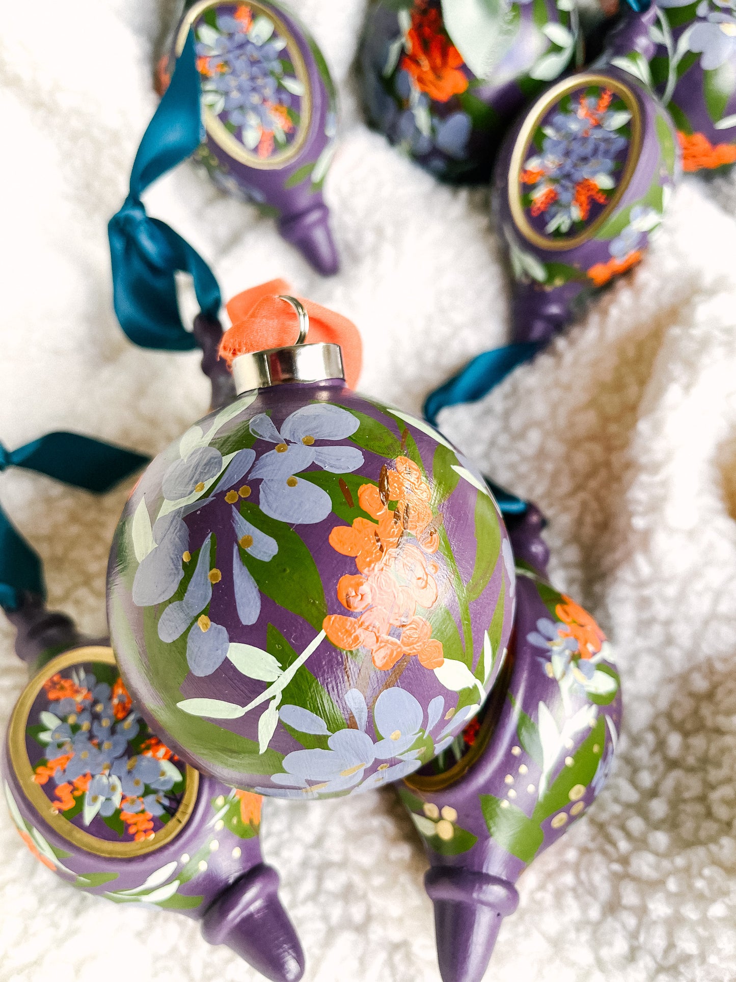 Hydrangea in Fig | Tear-drop 2023 Hand-Painted Christmas Ornaments