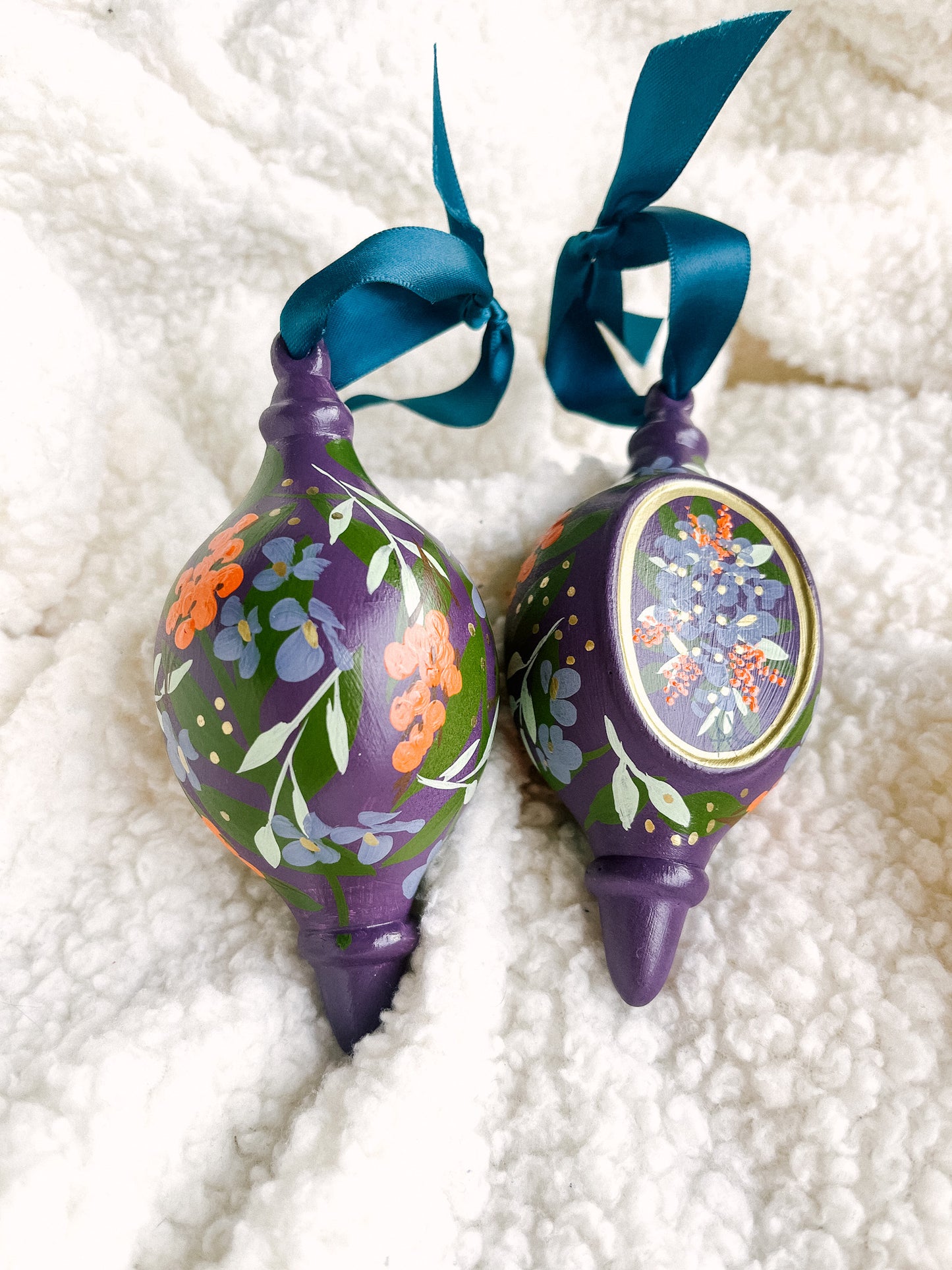 Hydrangea in Fig | Tear-drop 2023 Hand-Painted Christmas Ornaments