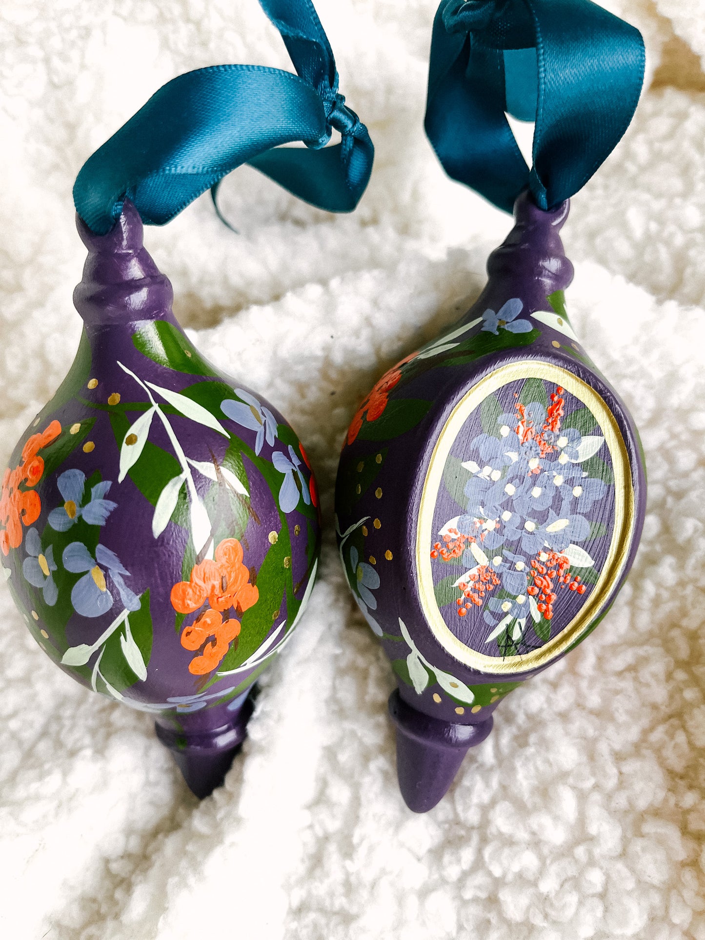 Hydrangea in Fig | Tear-drop 2023 Hand-Painted Christmas Ornaments