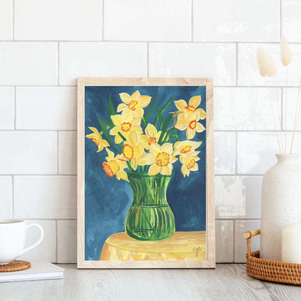 Daffodils in Green Vase