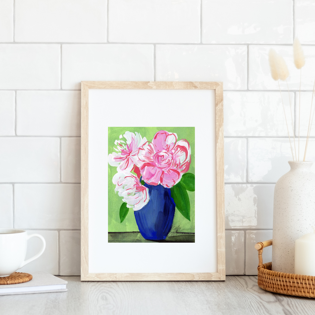 Gouache Peonies in Vase