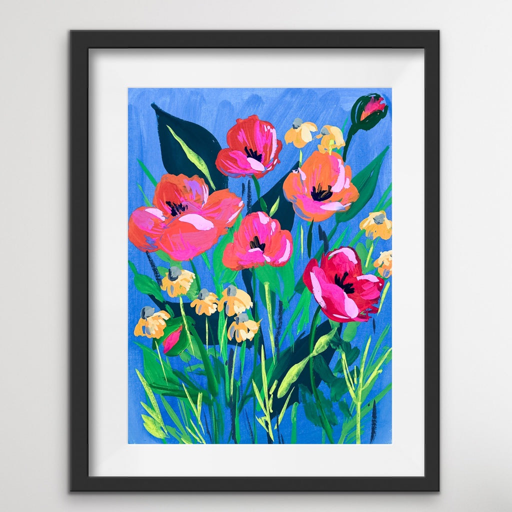 Red Poppies on a Blue Background