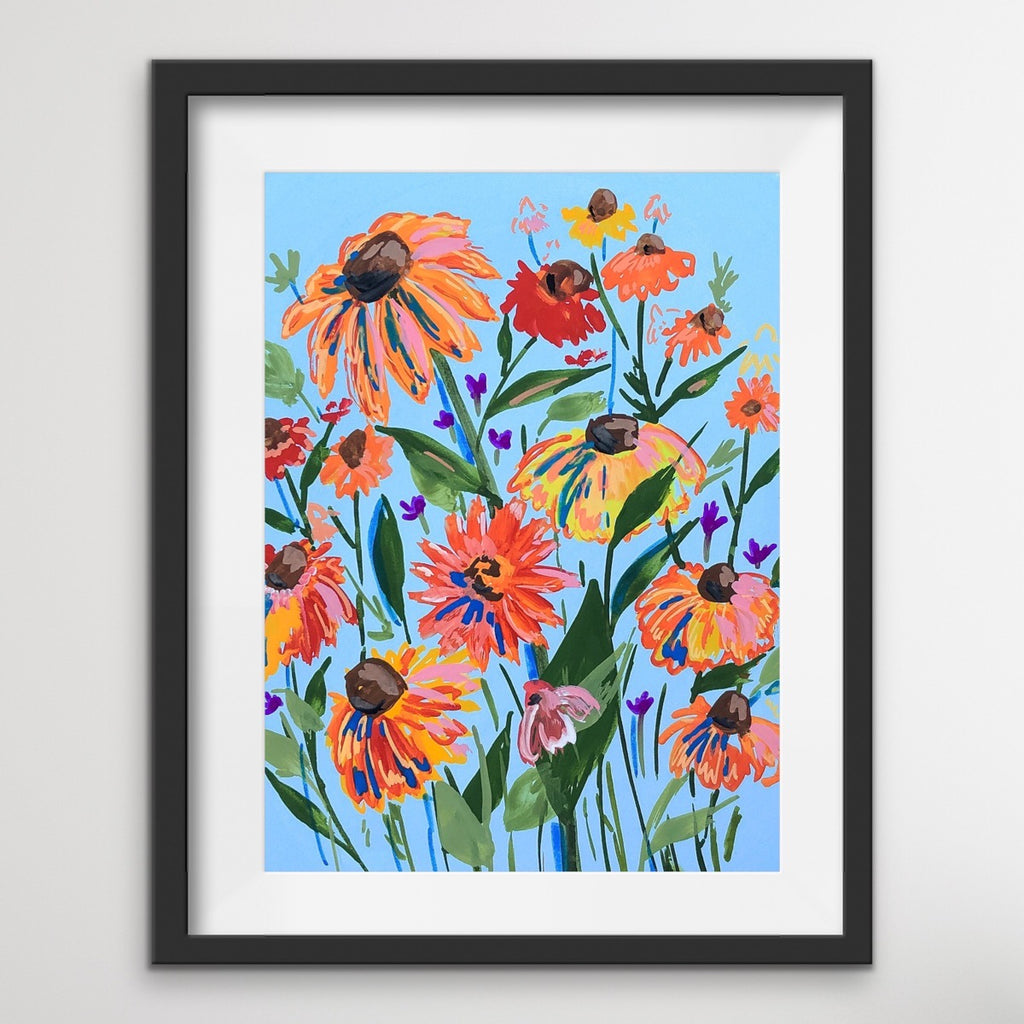 Incredible Black-Eyed Susans on Blue Background