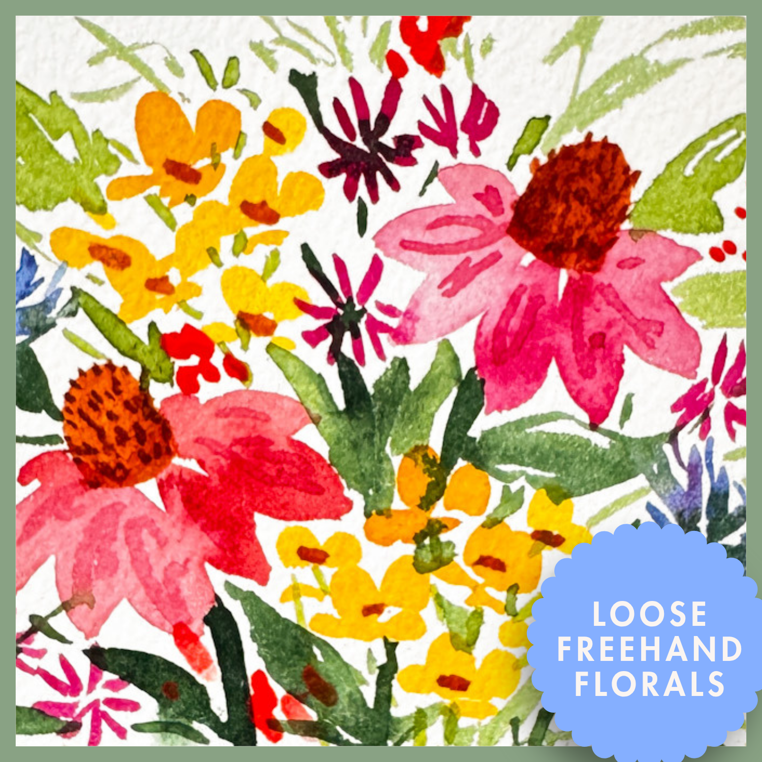 Step-by-step watercolor painting of watering can in bloom