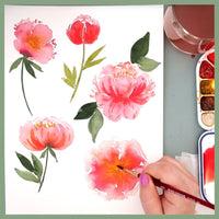 Five Freehand Peonies —  Loose Florals Watercolor Class