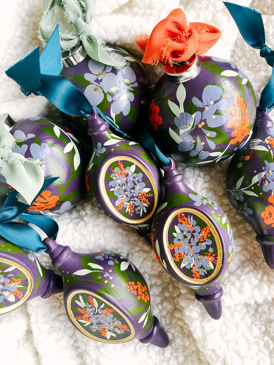 Hydrangea in Fig | Globe 2023 Hand-Painted Christmas Ornaments