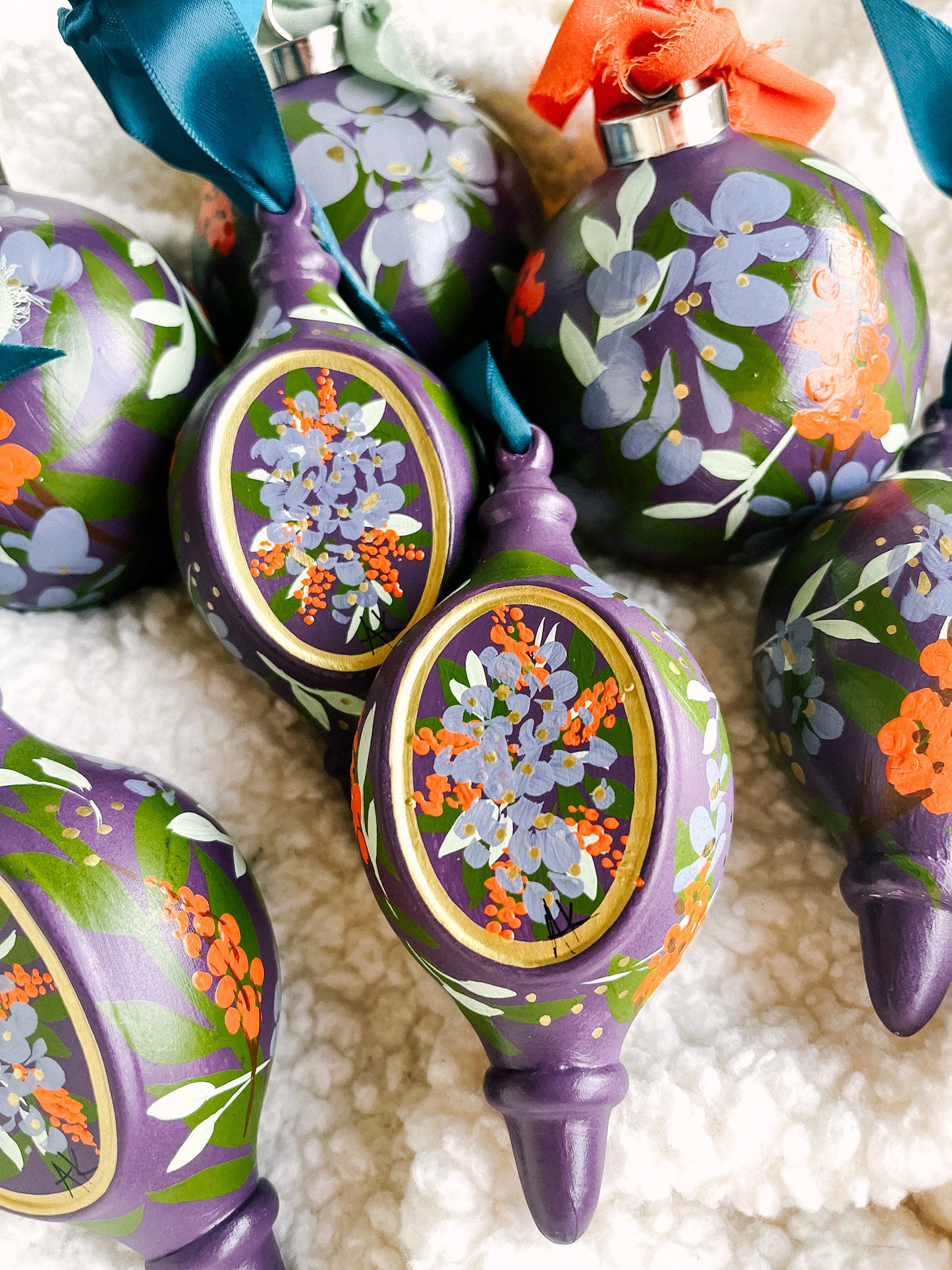 Hydrangea in Fig | Tear-drop 2023 Hand-Painted Christmas Ornaments