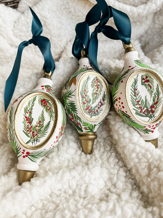 Classic Christmas (White)| Tear-drop 2023 Hand-Painted Christmas Ornaments