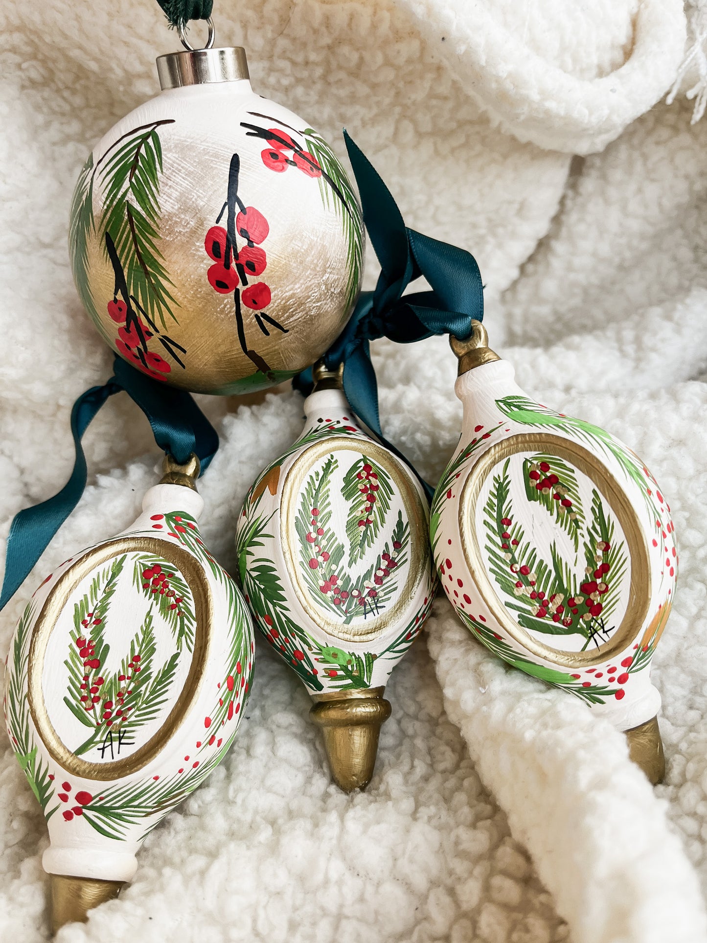 Classic Christmas (White)| Tear-drop 2023 Hand-Painted Christmas Ornaments