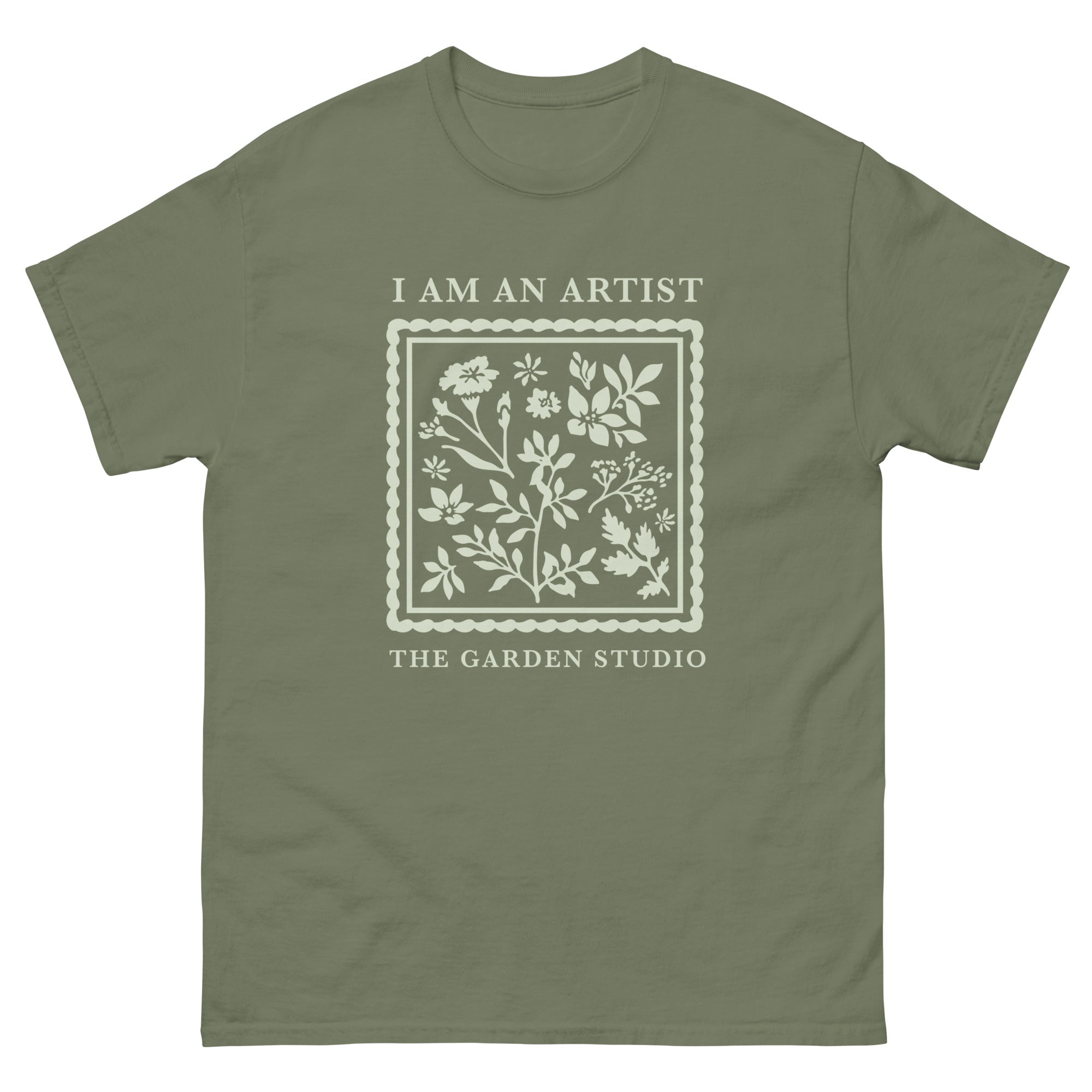 "I Am An Artist" Classic Fit T-Shirt | Olive Green w/ Mint Design