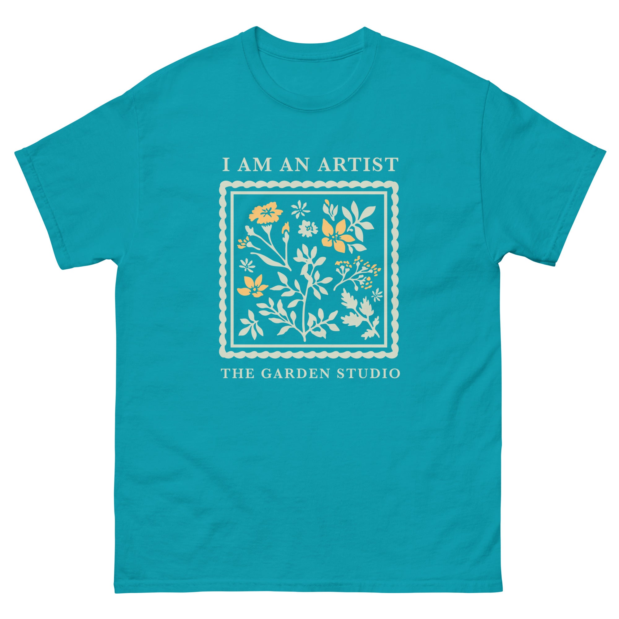 "I Am An Artist" Classic Fit T-Shirt | Tropical Blue w/ Mint Design