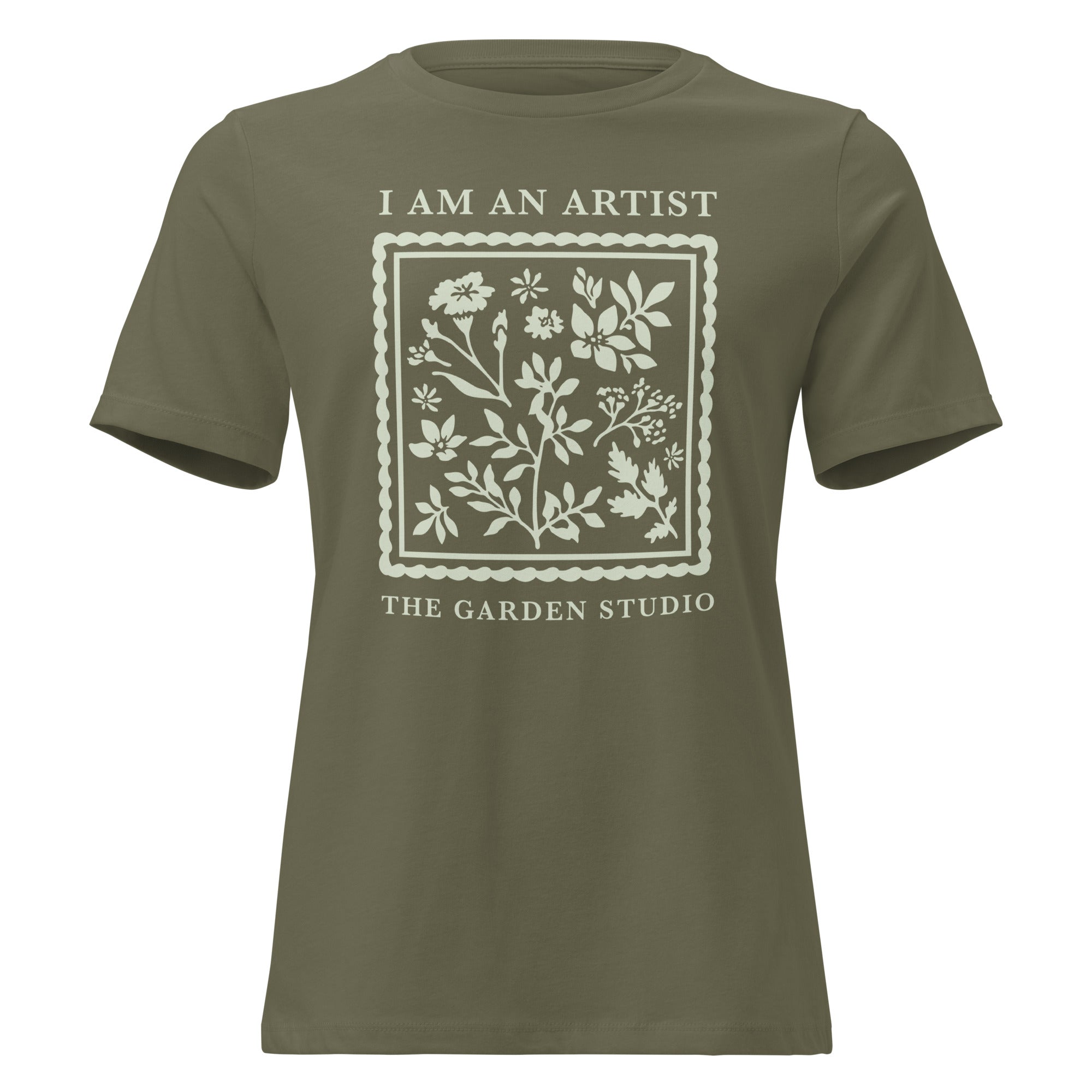 "I Am An Artist" Women's Relaxed Fit T-Shirt | Olive Green w/ Mint Design | Annual Gift