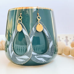 Dark Blue Leather Tear Drops: Hand-Painted Earrings
