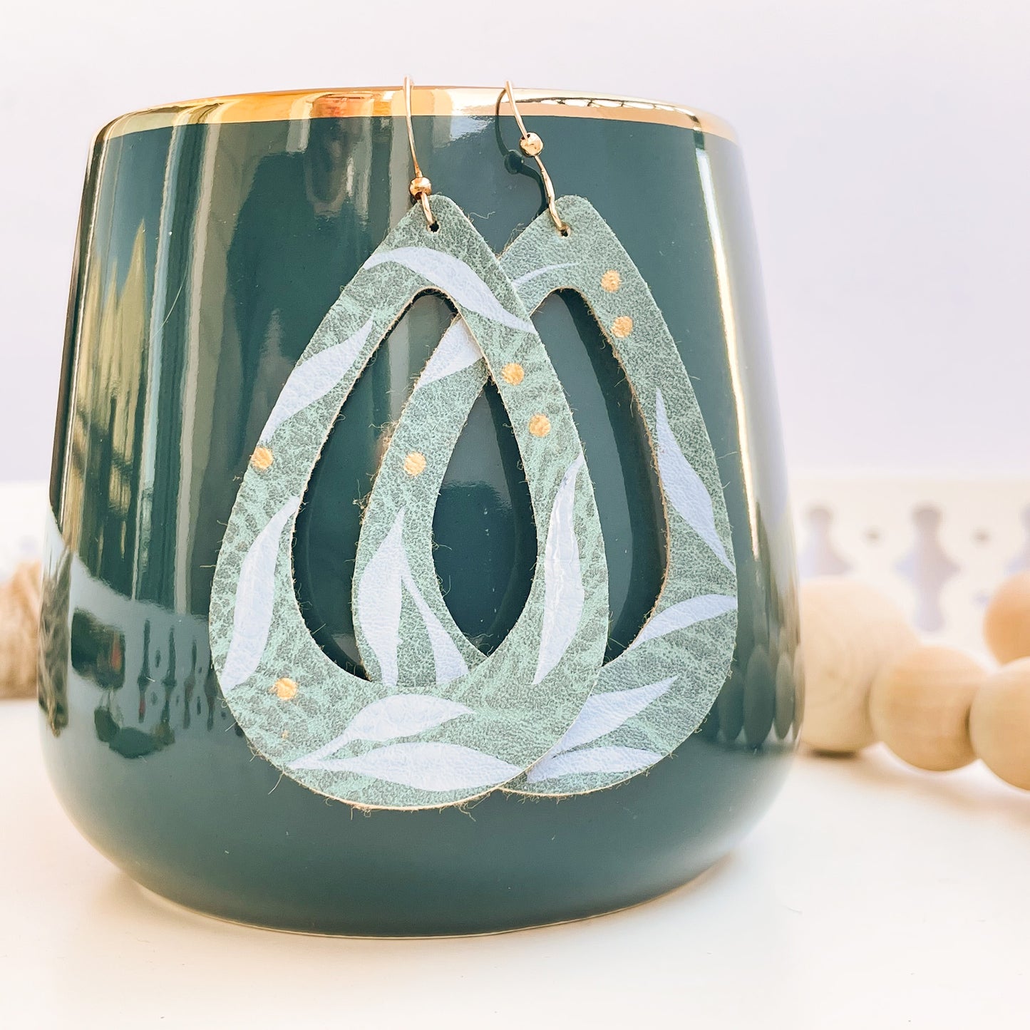 Light Blue Leather Tear Drops: Hand-Painted Earrings