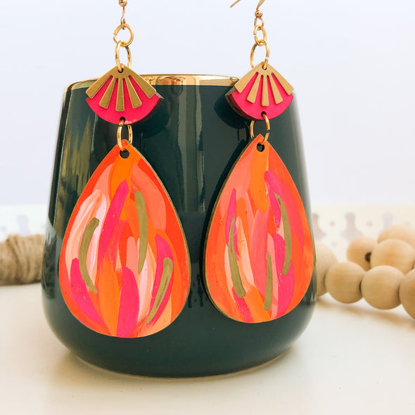 Pink Dangly Paintings: Hand-Painted Earrings