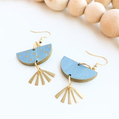 Cyan Semi-Circle Dots: Hand-Painted Earrings