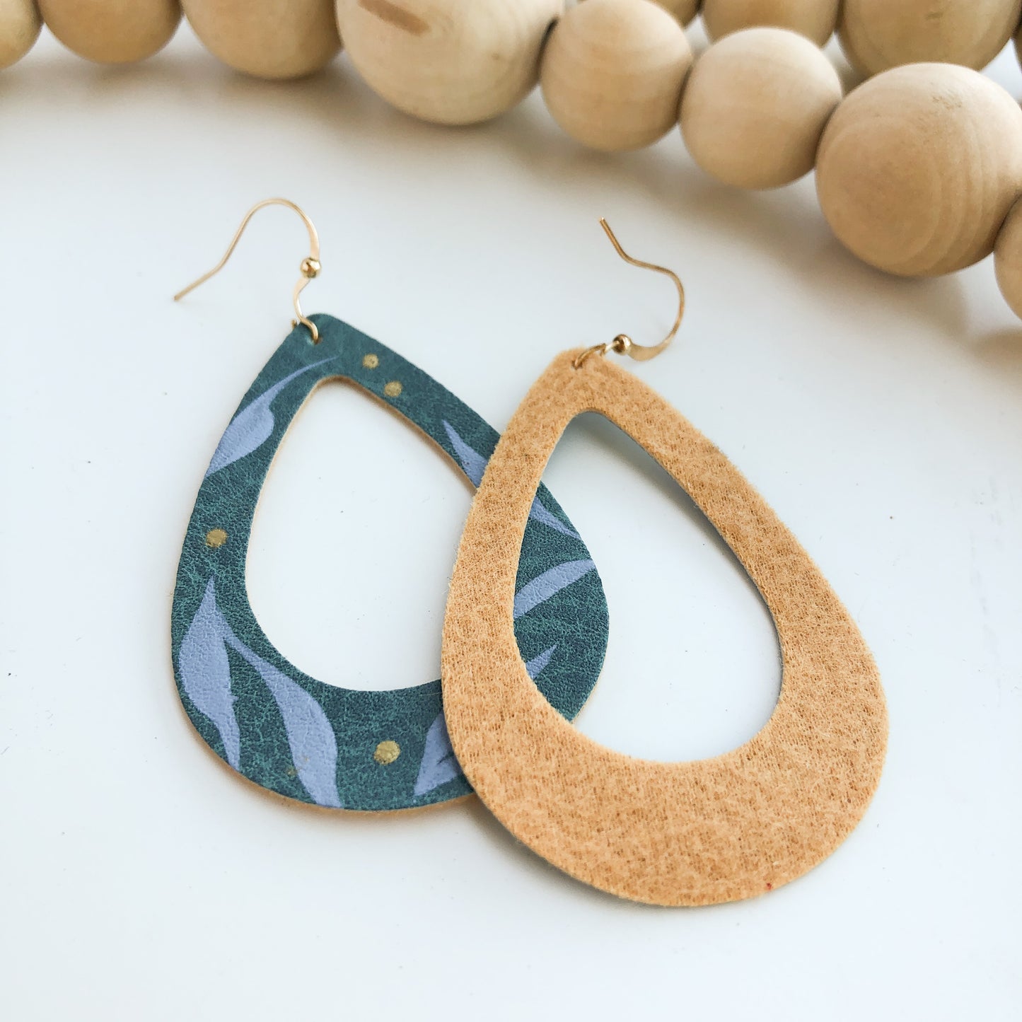 Light Blue Leather Tear Drops: Hand-Painted Earrings