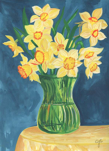 Daffodils in Green Vase